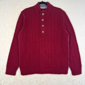 Tommy Bahama Sweater Men’s Large Red Lambswool Fisherman Holiday Preppy Academia